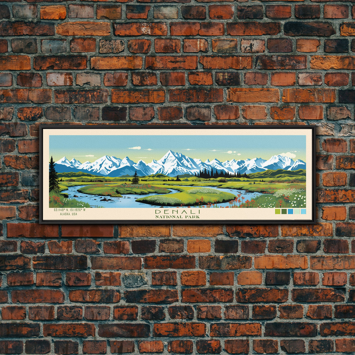 Denali National Park, Panoramic Alaska Travel Art, National Park Print, Minimalist Travel Art, Midcentury Modern Style Landscape