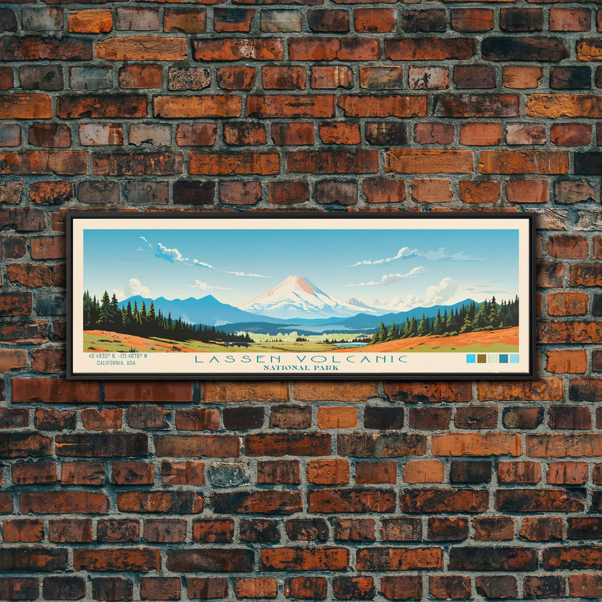 Lassen Volcanic National Park Panoramic California Travel Art, National Park Print, Minimalist Travel Art, Midcentury Modern Style Landscape