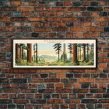 Redwood National Park Panoramic California Travel Art, National Park Print, Minimalist Travel Art, Midcentury Modern Style Landscape