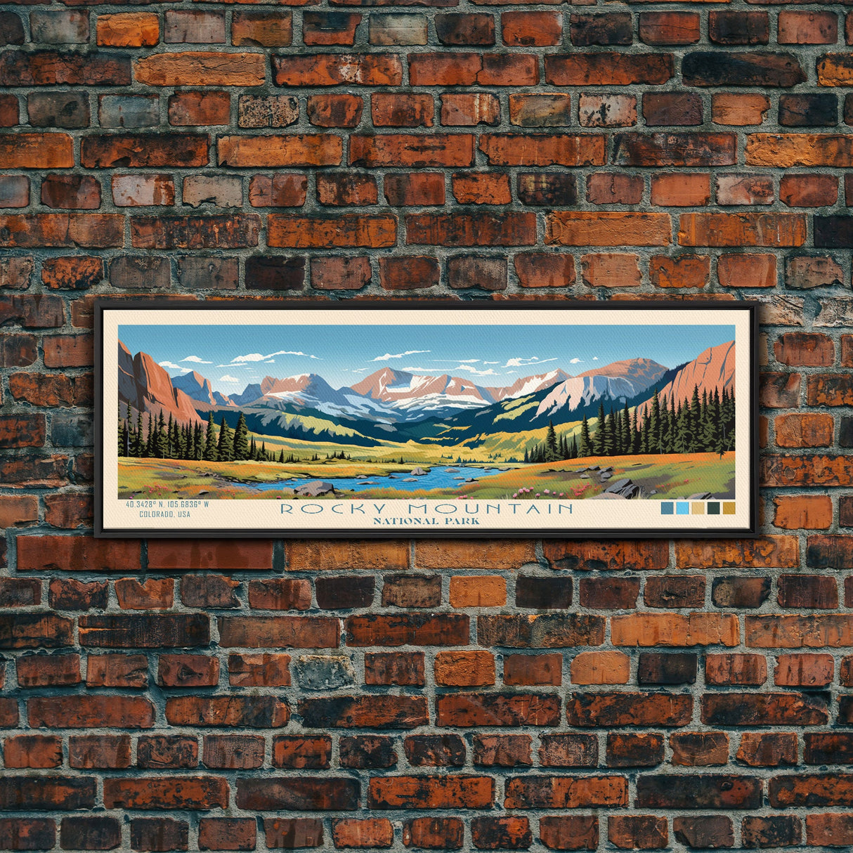 Rocky Mountain National Park Panoramic Colorado Travel Art, National Park Print, Minimalist Travel Art, Midcentury Modern Style Landscape