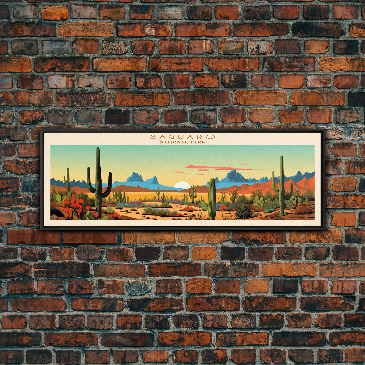 Saguaro National Park Panoramic Arizona Travel Art, National Park Print, Minimalist Travel Art, Midcentury Modern Style Landscape