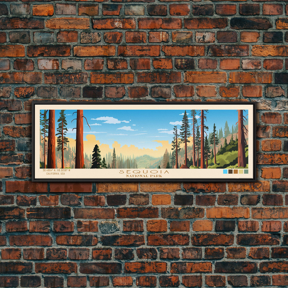 Sequoia National Park Panoramic California Travel Art, National Park Print, Minimalist Travel Art, Midcentury Modern Style Landscape