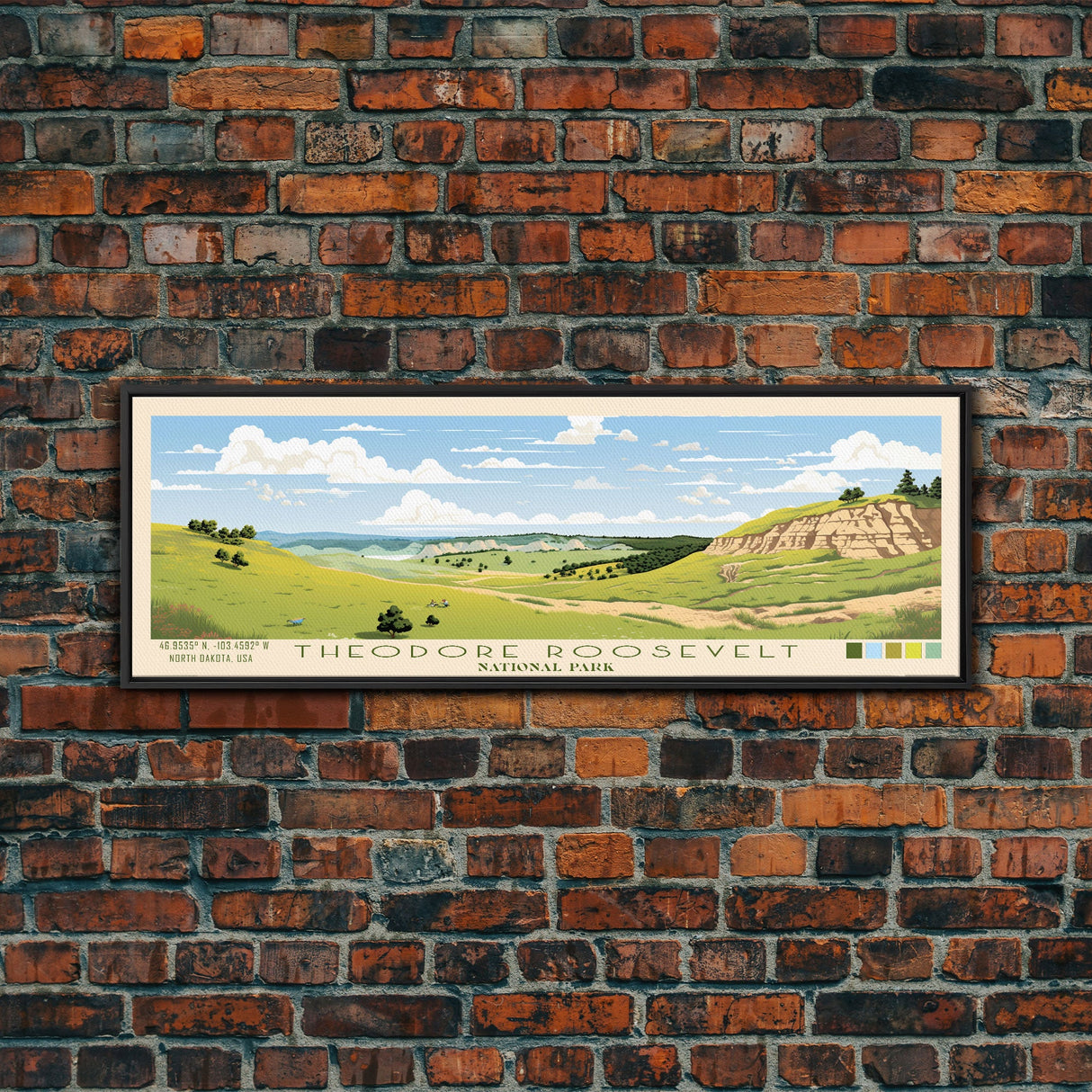 Theodore Roosevelt National Park Panoramic North Dakota Travel Art, National Park Print, Minimalist Travel Art, Midcentury Modern Style