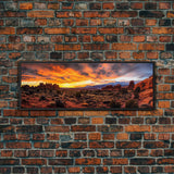 Photographic Panoramic of Arches National Park, Sunset Photography, National Park Art, Framed Canvas Print, Landscape Photography