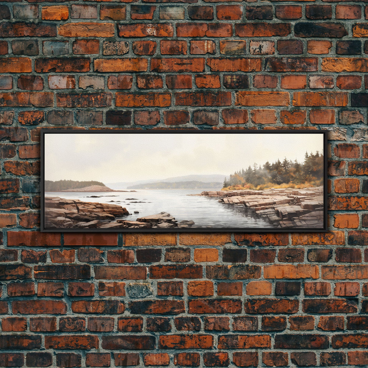 Watercolor Panoramic Acadia National Park Horizontal Framed Canvas Print, Extra Large Art, Large Wall Art, Landscape Paintin