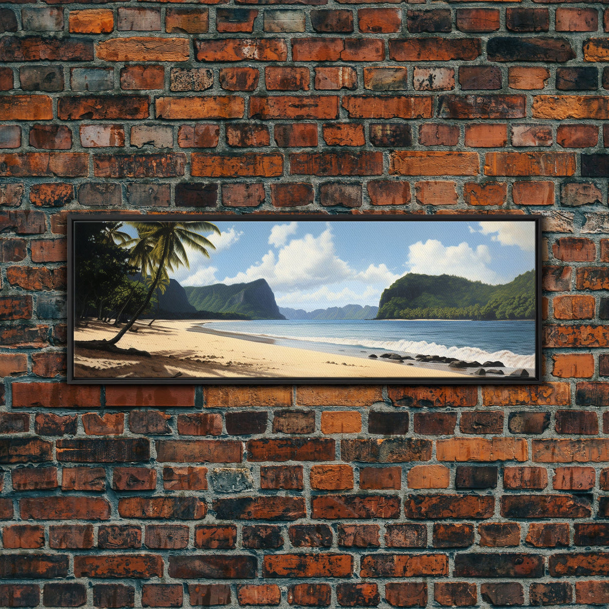 Watercolor Panoramic American Samoa National Park Framed Canvas Print Wall Art, Watercolor Landscape Painting