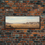 Panoramic Watercolor of Badlands National Park, North Dakota Wall Art, Landscape Painting Travel Art