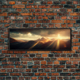 Sunrise Over The Mountains, Ready To Hang Canvas Print, Panoramic Art, Above Bed Art, Above Couch Art, Above Sofa Landscape Decor