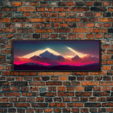 Panoramic Canvas Print, Mountain Sunrise Wall Decor, Cool Wall Art, Ready To Hang, Vaporwave Sunset, Cool Landscape Art