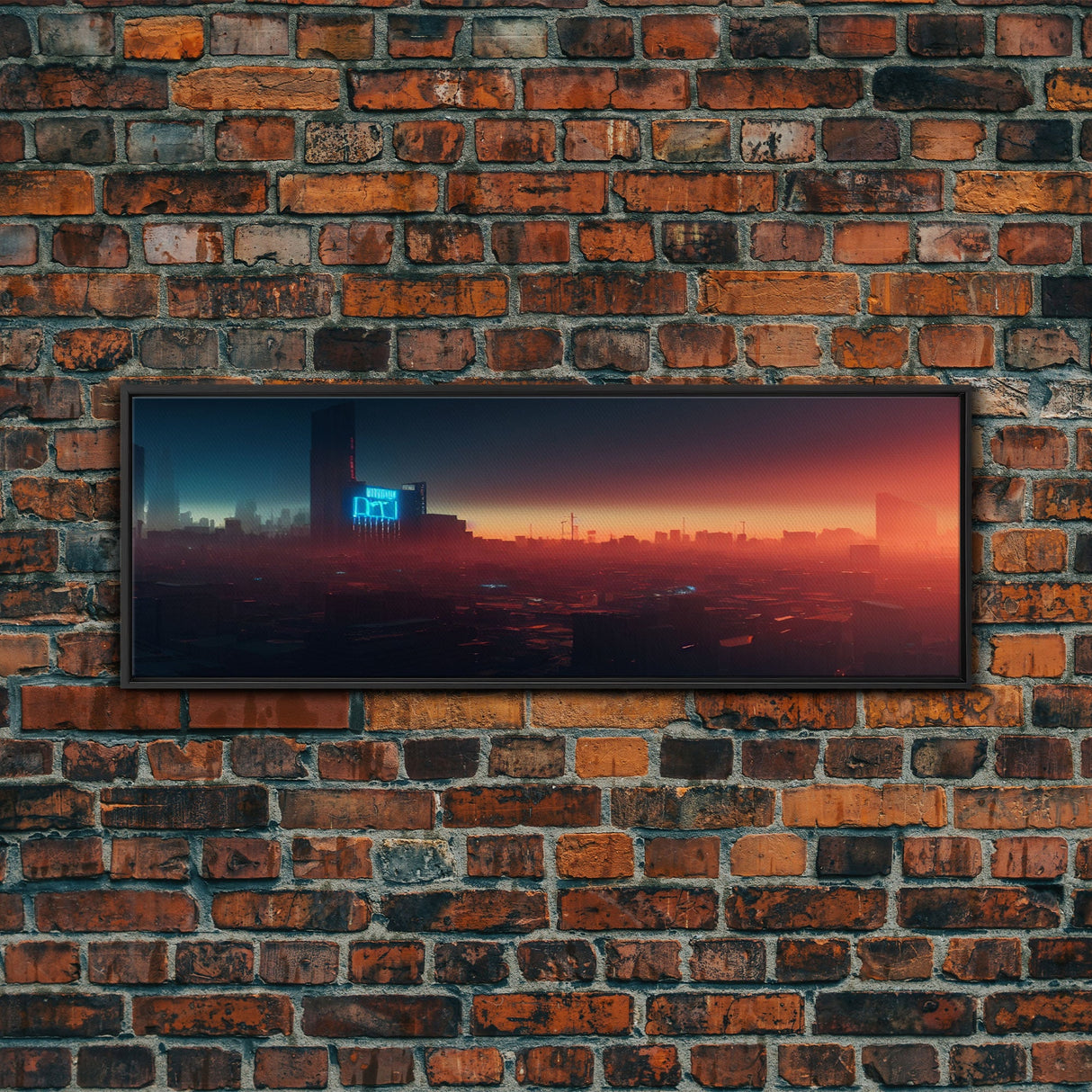 Cyberpunk Cityscape, Ready To Hang Canvas Print, Panoramic, Cyberpunk Concept Art, Cityscape at Sunset, Cool mancave art, gift for him