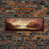 Hazy Forest Fantasy Art, Ready To Hang Canvas Print, Panoramic Art, Fog Covered Forest High Fantasy RPG Concept Art