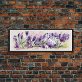 Lavender Wall Art, Ready To Hang Canvas Print, Panoramic Art, Floral Arrangement Wall Decor