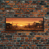 Abandoned Wildwest Ghost Town Framed Canvas Print, Panoramic Wall Art, Wild West Decor, Southwestern Farmhouse Decor, Boom Town Art