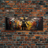 Graffiti Battle Angel, Framed Canvas Print, Game Room Art, Panoramic Painting, Panoramic Wall Art, Extra Large Wall Art