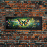 Panoramic Extra Wide Butterfly Wall Art Canvas Print, Framed Wall Art, Girl's Room Decor, Kid Room Art, Christmas Gift