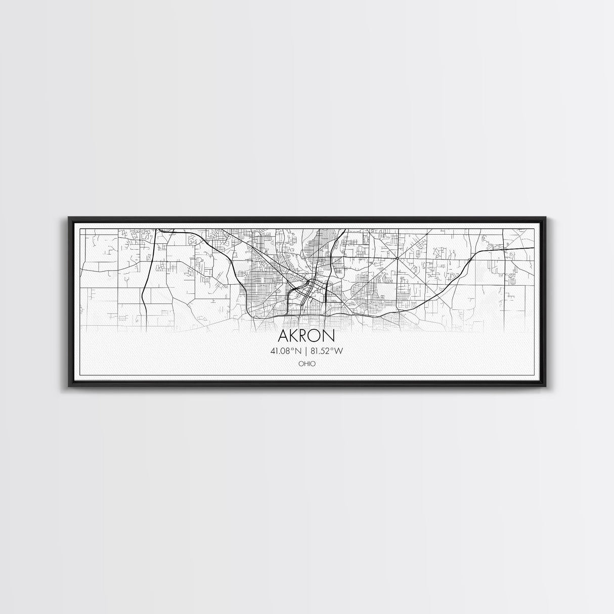 Panoramic Akron City Map, Ohio Art, Map Print, Minimalist Wall Art, Canvas Art, Housewarming Gift, Street Map Art, Closing Gift