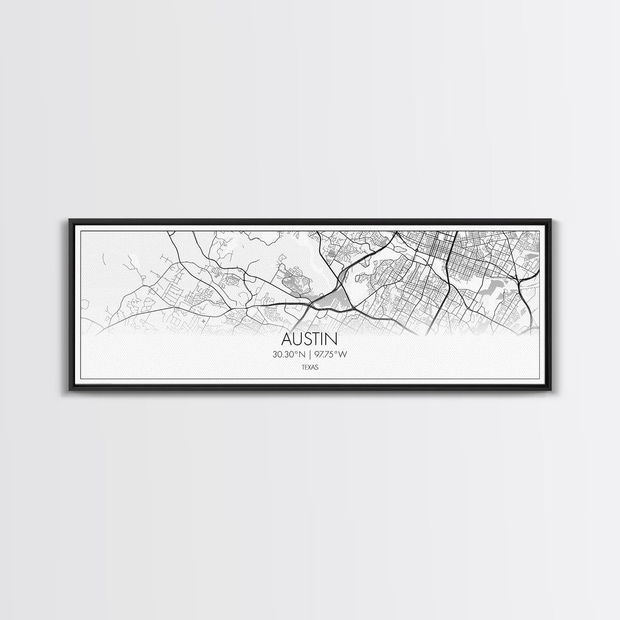 Panoramic Austin City Map, Texas Art, Map Print, Minimalist Wall Art, Canvas Art, Housewarming Gift, Street Map Art, Closing Gift