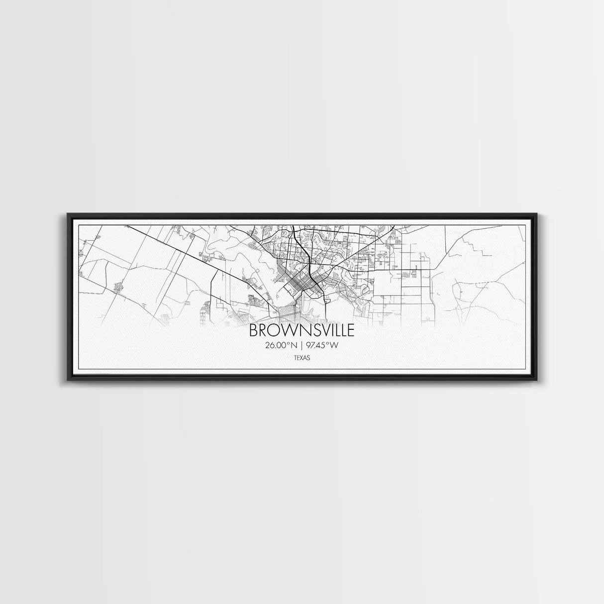 Panoramic Brownsville City Map, Texas Art, Map Print, Minimalist Wall Art, Canvas Art, Housewarming Gift, Street Map Art, Closing Gift