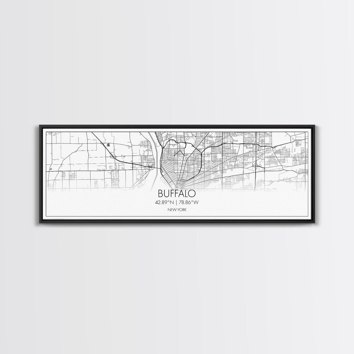 Panoramic Buffalo City Map, New York Art, Map Print, Minimalist Wall Art, Canvas Art, Housewarming Gift, Street Map Art, Closing Gift