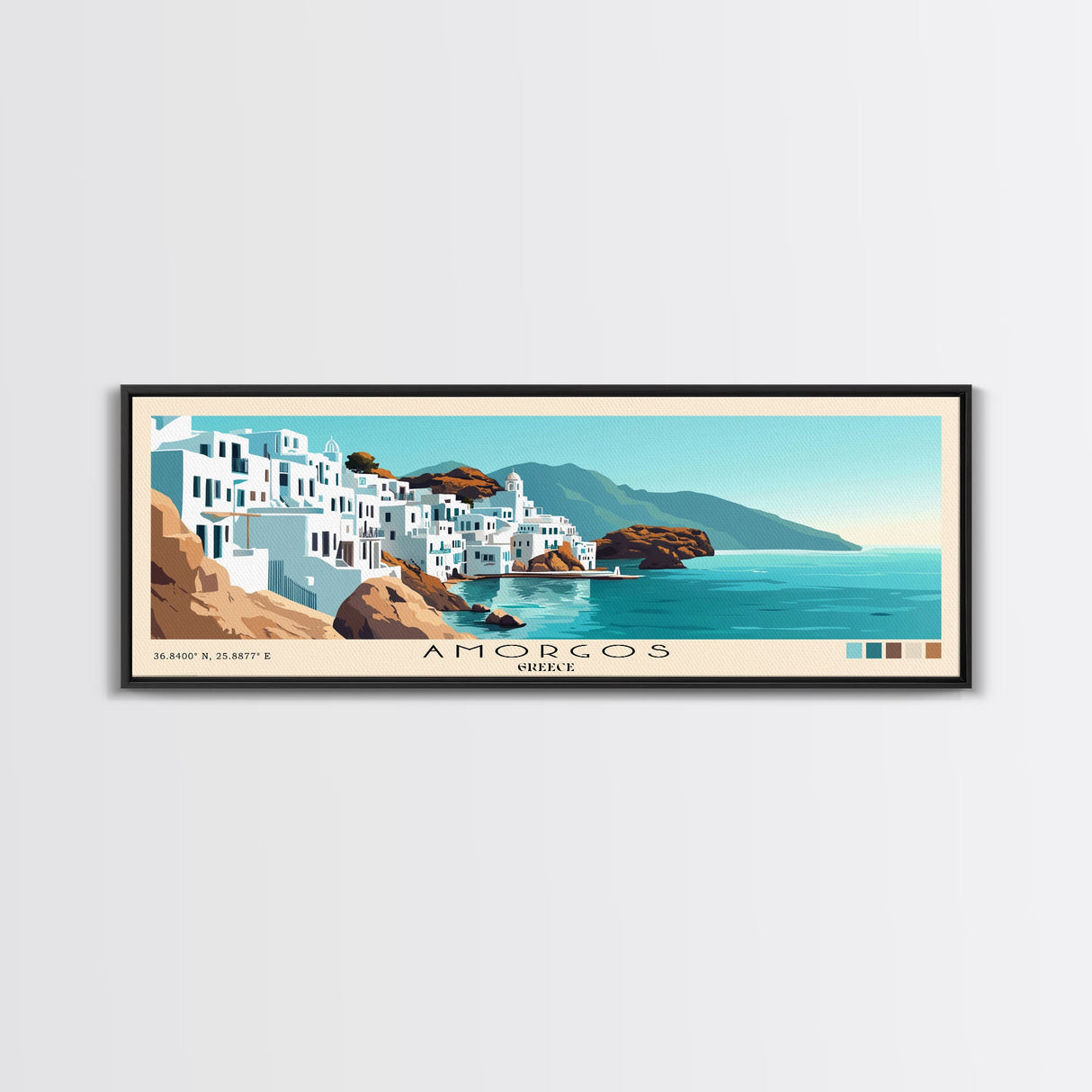 Amorgos, Greece Panoramic Print, Vacation Gift, Greece Wall Art, Beach Painting, Beach Decor, Large Wall Art, Wood Frame Art