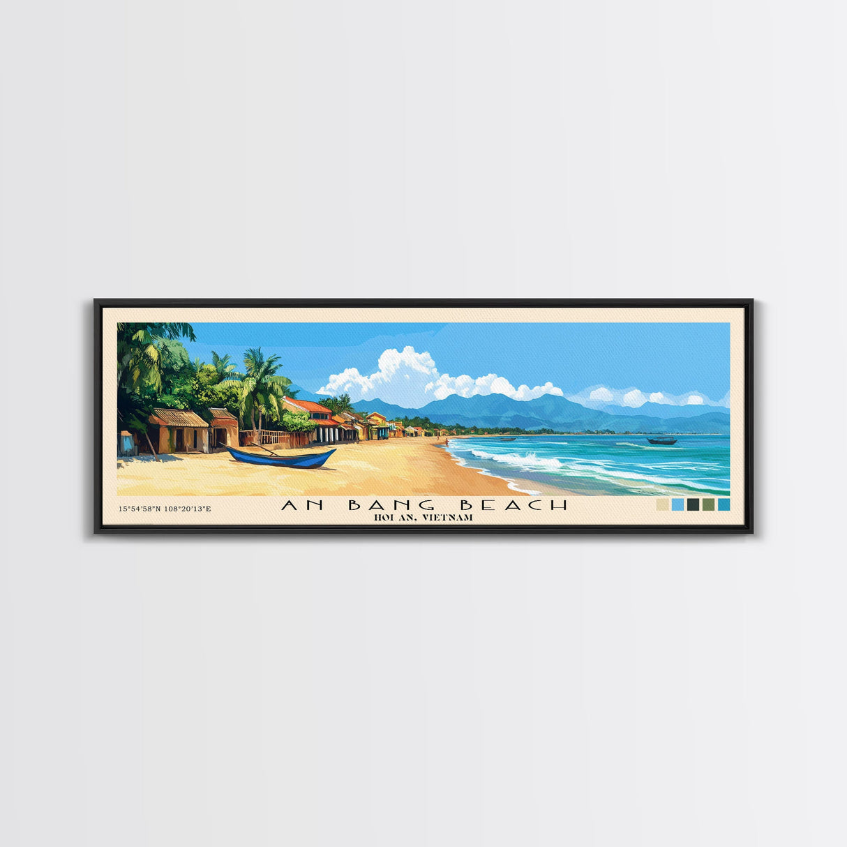 An Bang Beach, Hoi An, Vietnam Panoramic Beach Print, Vacation Gift, Hoi An, Vietnam Wall Art, Framed Canvas Print, Framed Beach Painting