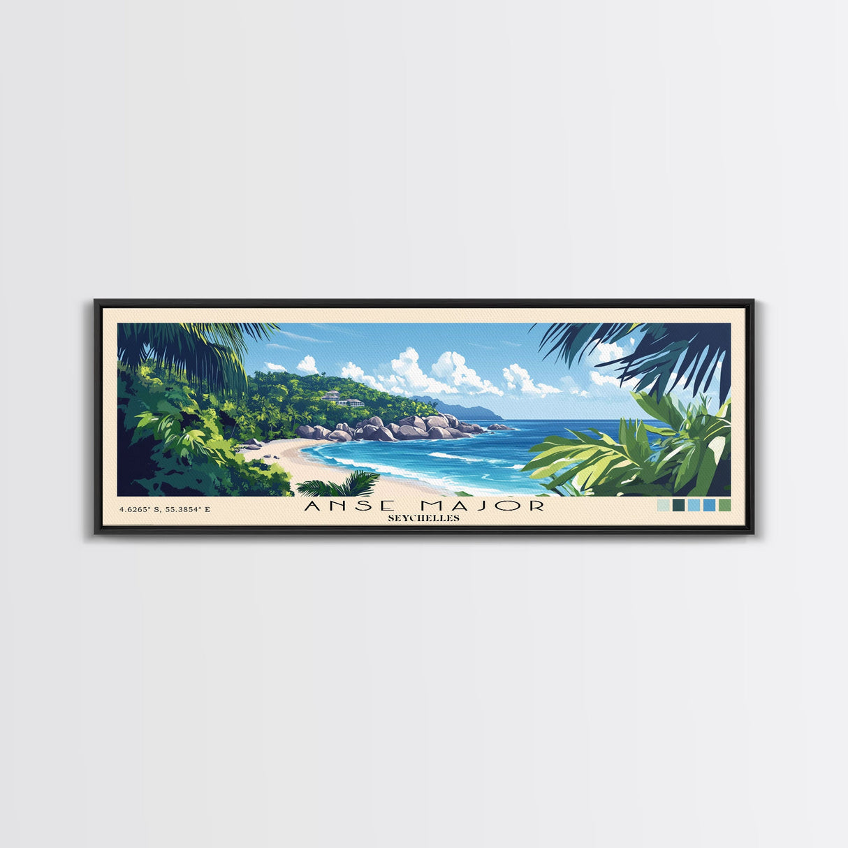 Anse Major, Seychelles Panoramic Beach Print, Vacation Gift, Seychelles Wall Art, Beach Painting, Beach Decor, Beach Painting