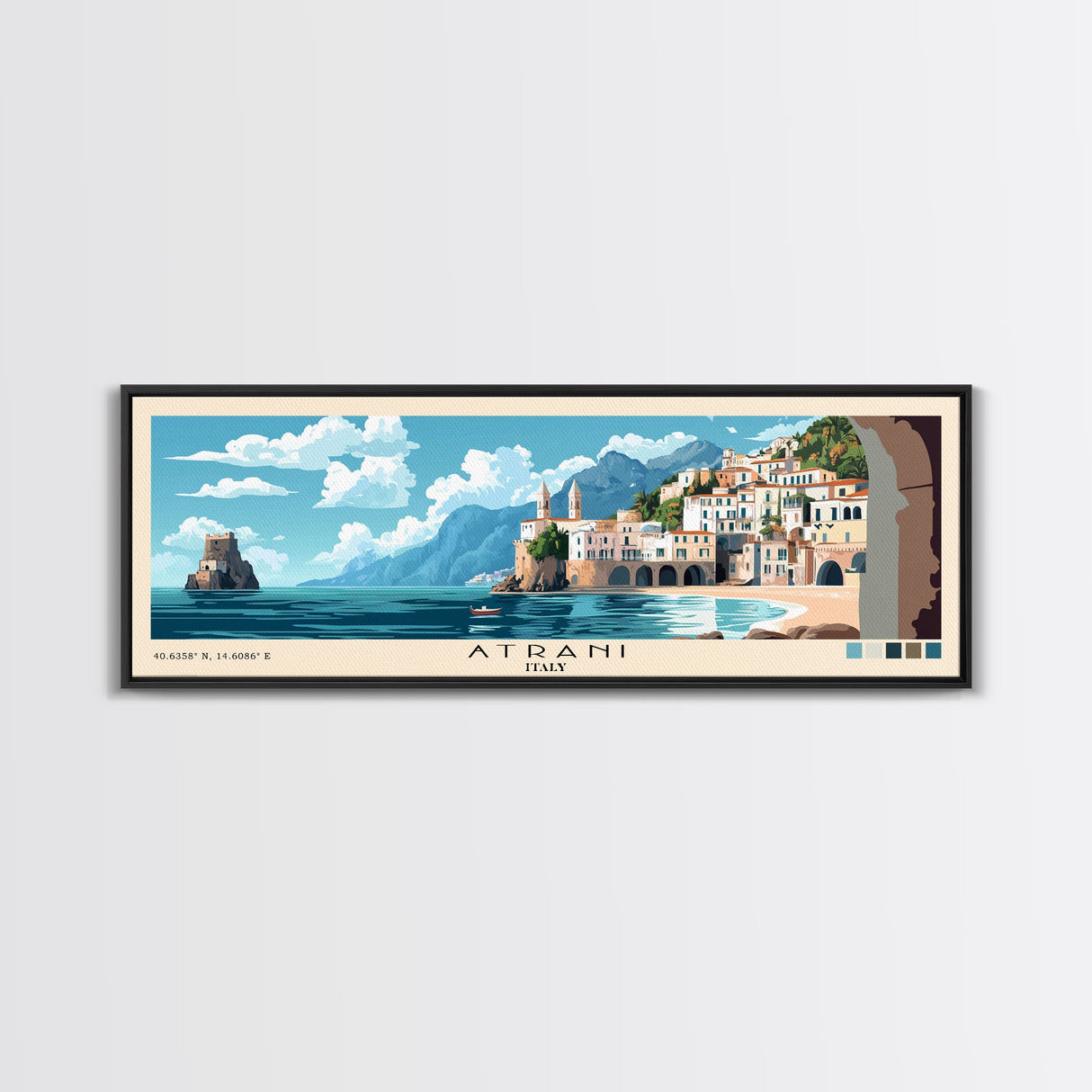 Atrani, Italy Panoramic Print, Vacation Gift, Italy Wall Art, Beach Painting, Beach Decor, Beach Or Lakehouse Art