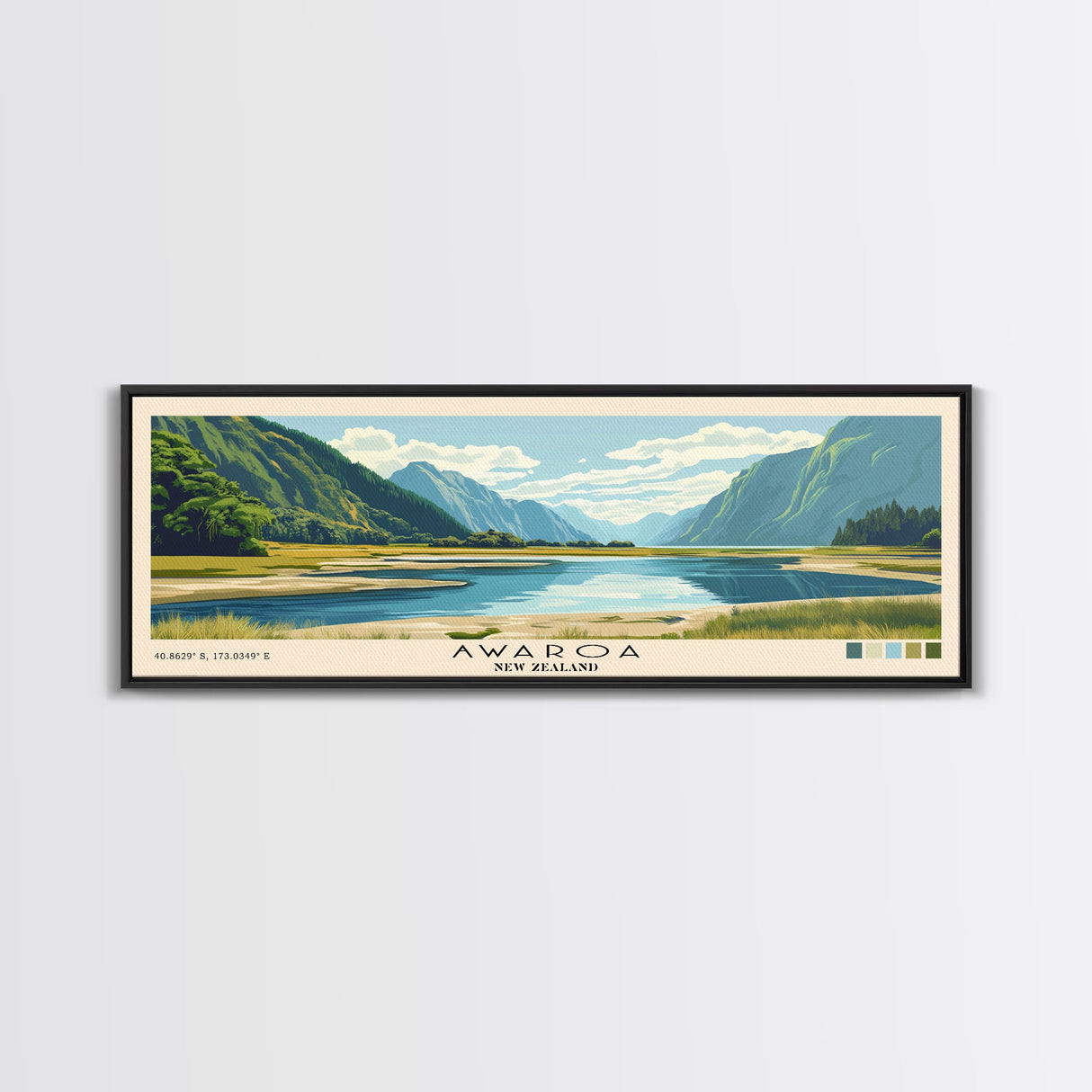 Awaroa, New Zealand Panoramic Beach Print, Vacation Gift, New Zealand Wall Art, Framed Canvas Print, Framed Beach Painting