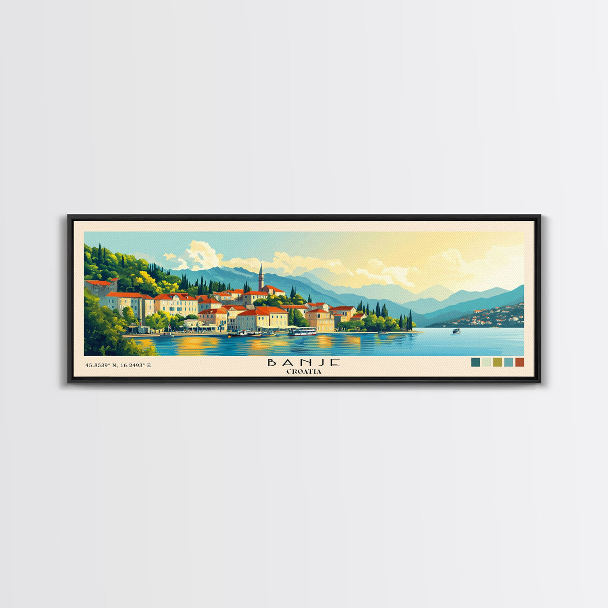 Banje, Croatia Panoramic Print, Vacation Gift, Croatia Wall Art, Beach Painting, Beach Decor, Beach Or Lakehouse Art