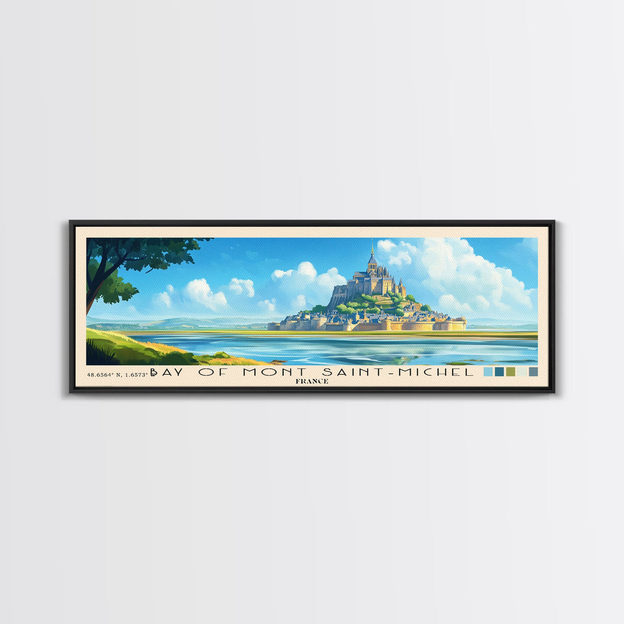 Bay of Mont Saint-Michel, France Panoramic Beach Print, Vacation Gift, France Wall Art, Framed Canvas Print, Framed Beach Painting