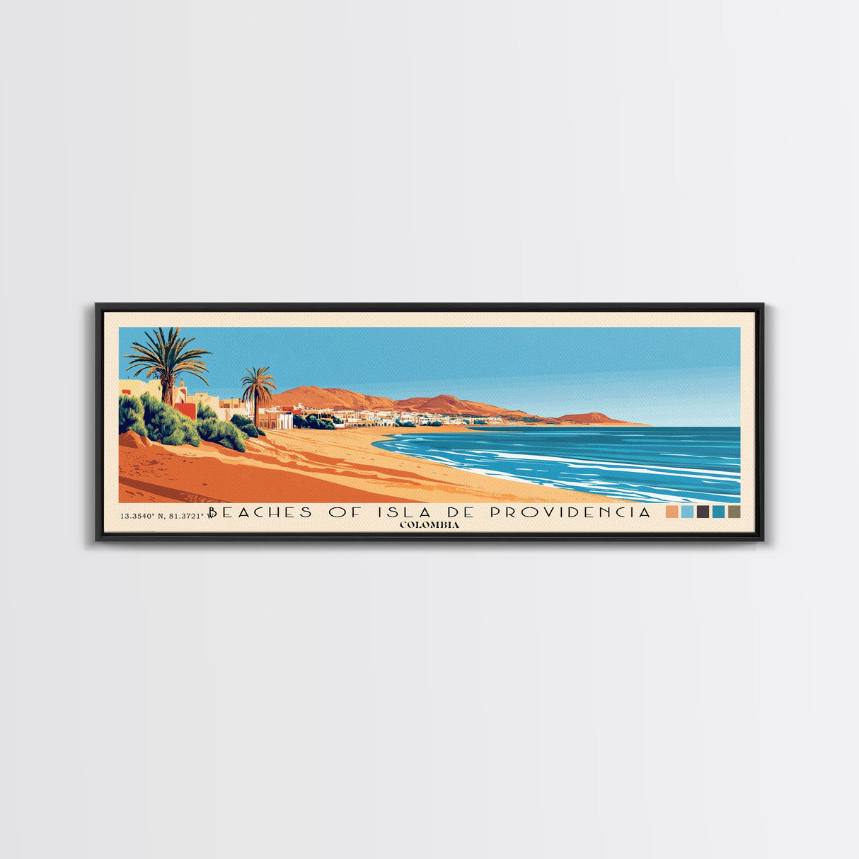 Beaches of Isla de Providencia, Colombia Panoramic Print, Vacation Gift, Colombia Wall Art, Beach Painting, Beach Decor, Large Wall Art, Wood Frame Art