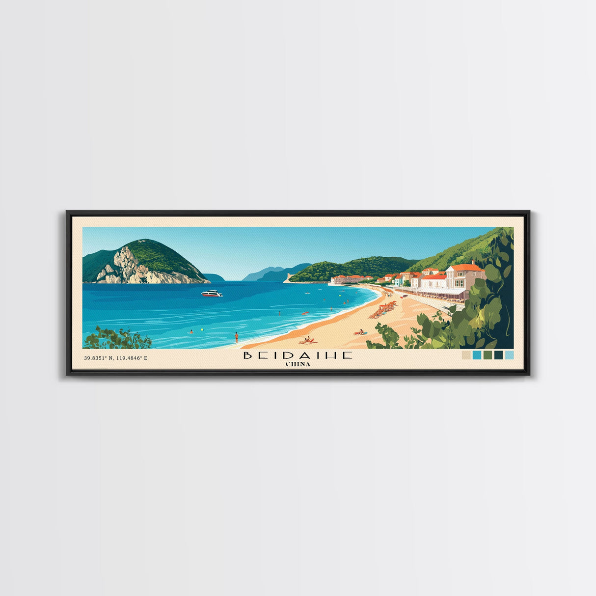 Beidaihe, China Panoramic Beach Print, Vacation Gift, China Wall Art, Beach Painting, Beach Decor, Beach Painting