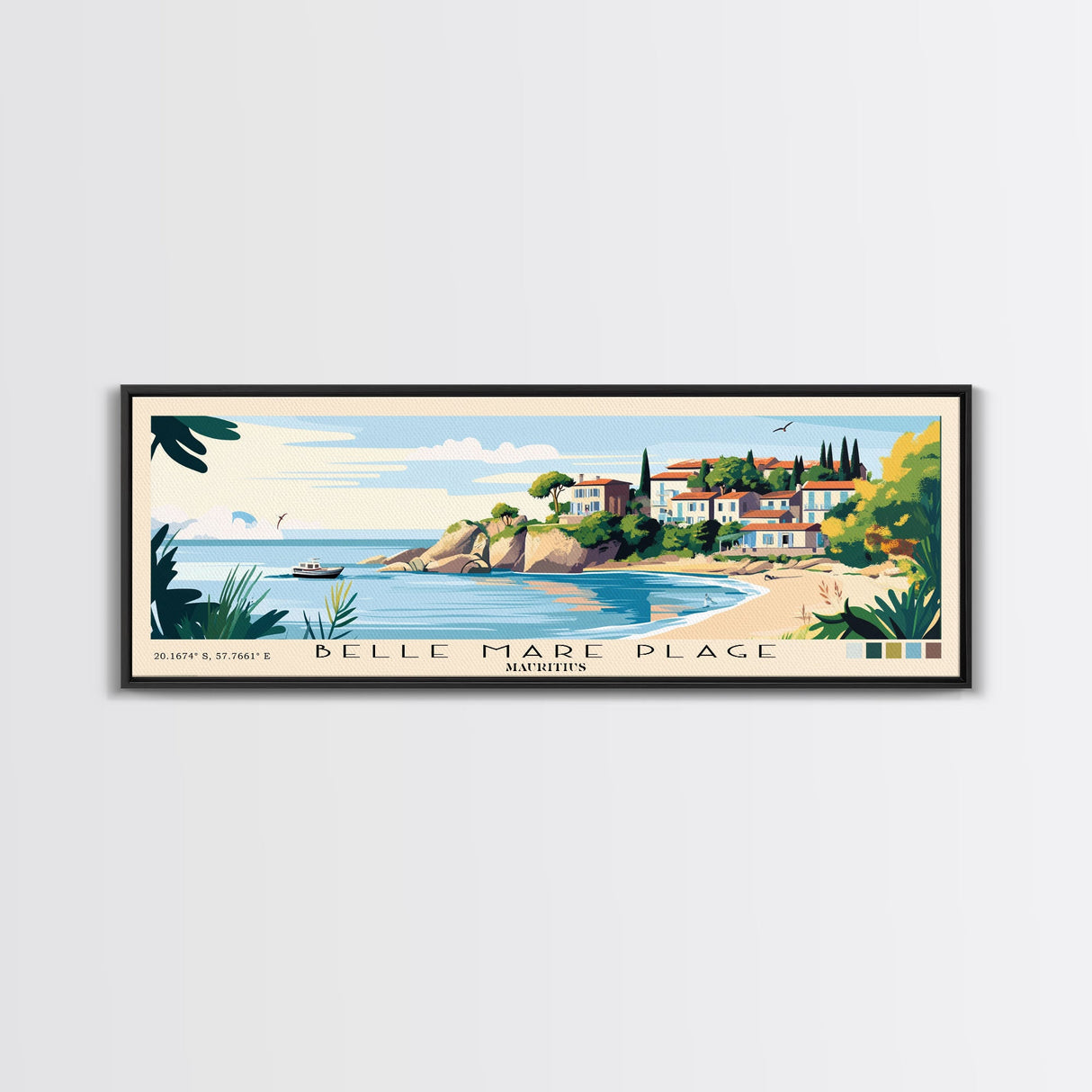 Belle Mare Plage, Mauritius Panoramic Beach Print, Vacation Gift, Mauritius Wall Art, Framed Canvas Print, Framed Beach Painting