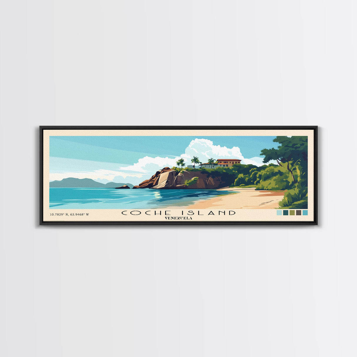 Coche Island, Venezuela Panoramic Print, Vacation Gift, Venezuela Wall Art, Beach Painting, Beach Decor, Beach Or Lakehouse Art