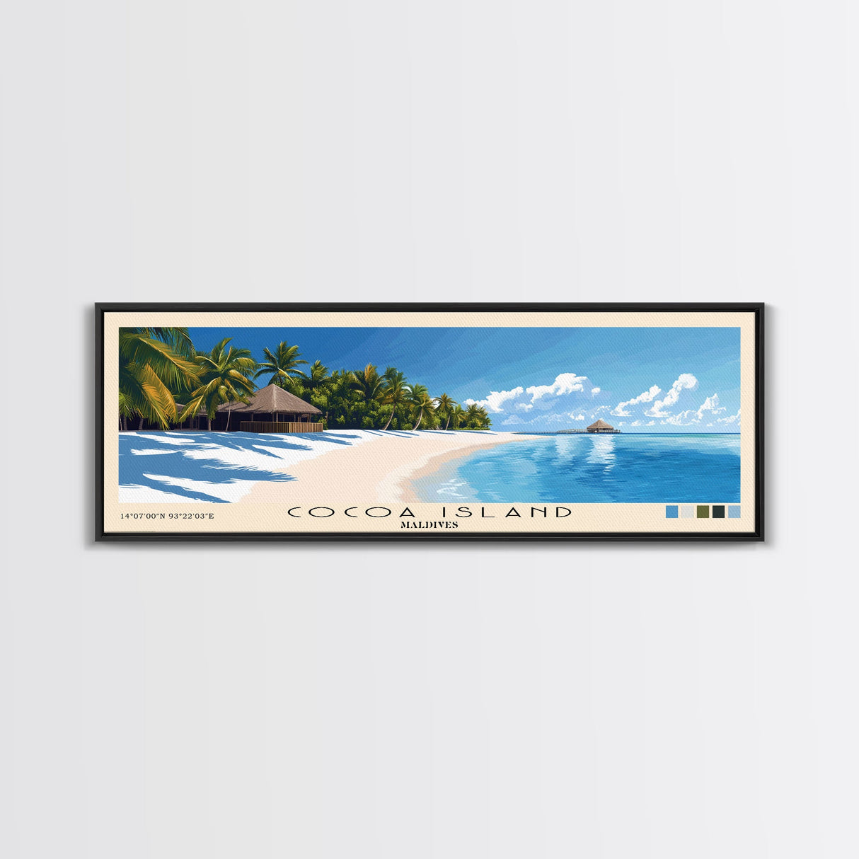 Cocoa Island, Maldives Panoramic Print, Vacation Gift, Maldives Wall Art, Beach Painting, Beach Decor, Large Wall Art, Wood Frame Art