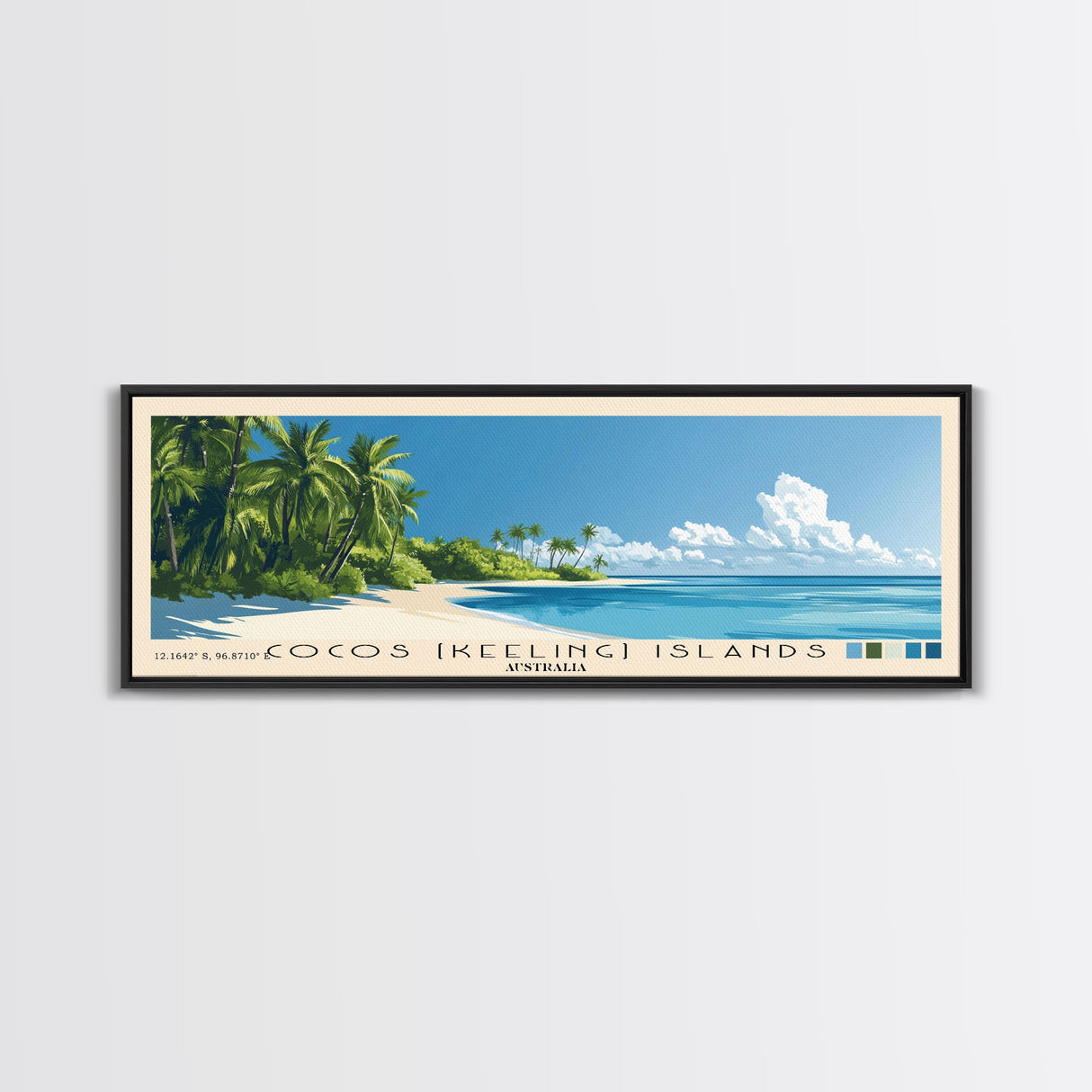 Cocos (Keeling) Islands, Australia Panoramic Beach Print, Vacation Gift, Australia Wall Art, Framed Canvas Print, Framed Beach Painting