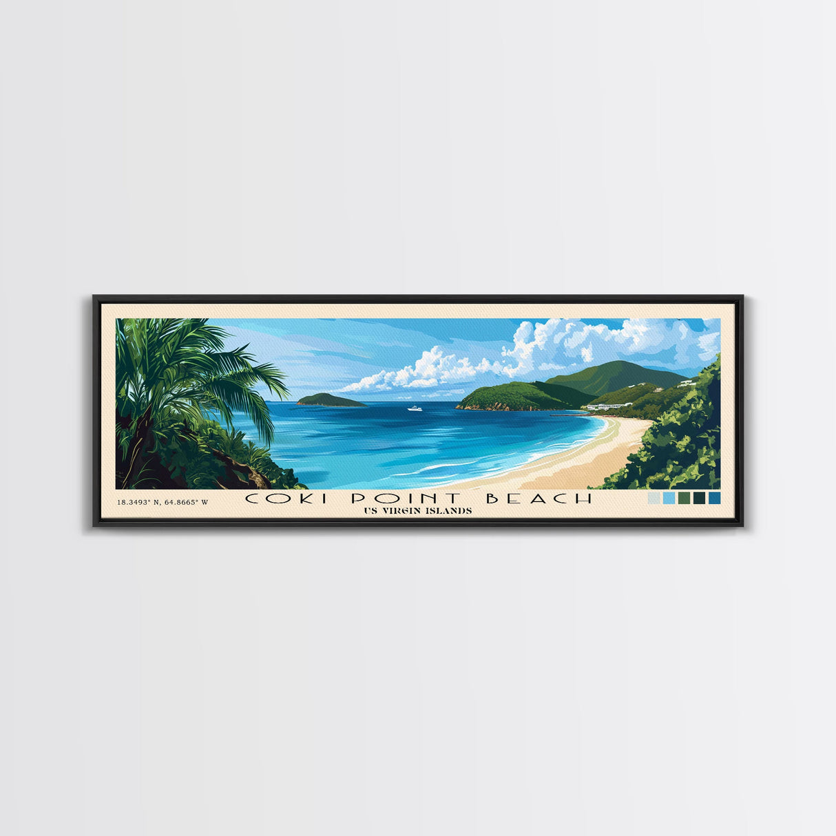 Coki Point Beach, US Virgin islands Panoramic Print, Vacation Gift, US Virgin islands Wall Art, Beach Painting, Beach Decor, Large Wall Art, Wood Frame Art