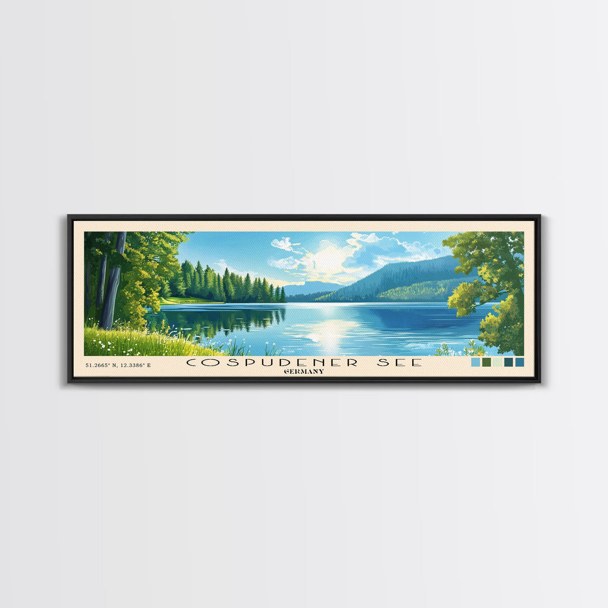 Cospudener See, Germany Panoramic Print, Vacation Gift, Germany Wall Art, Beach Painting, Beach Decor, Large Wall Art, Wood Frame Art