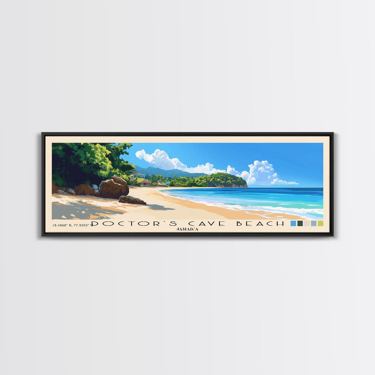 Doctor’s Cave Beach, Jamaica Panoramic Print, Vacation Gift, Jamaica Wall Art, Beach Painting, Beach Decor, Large Wall Art, Wood Frame Art