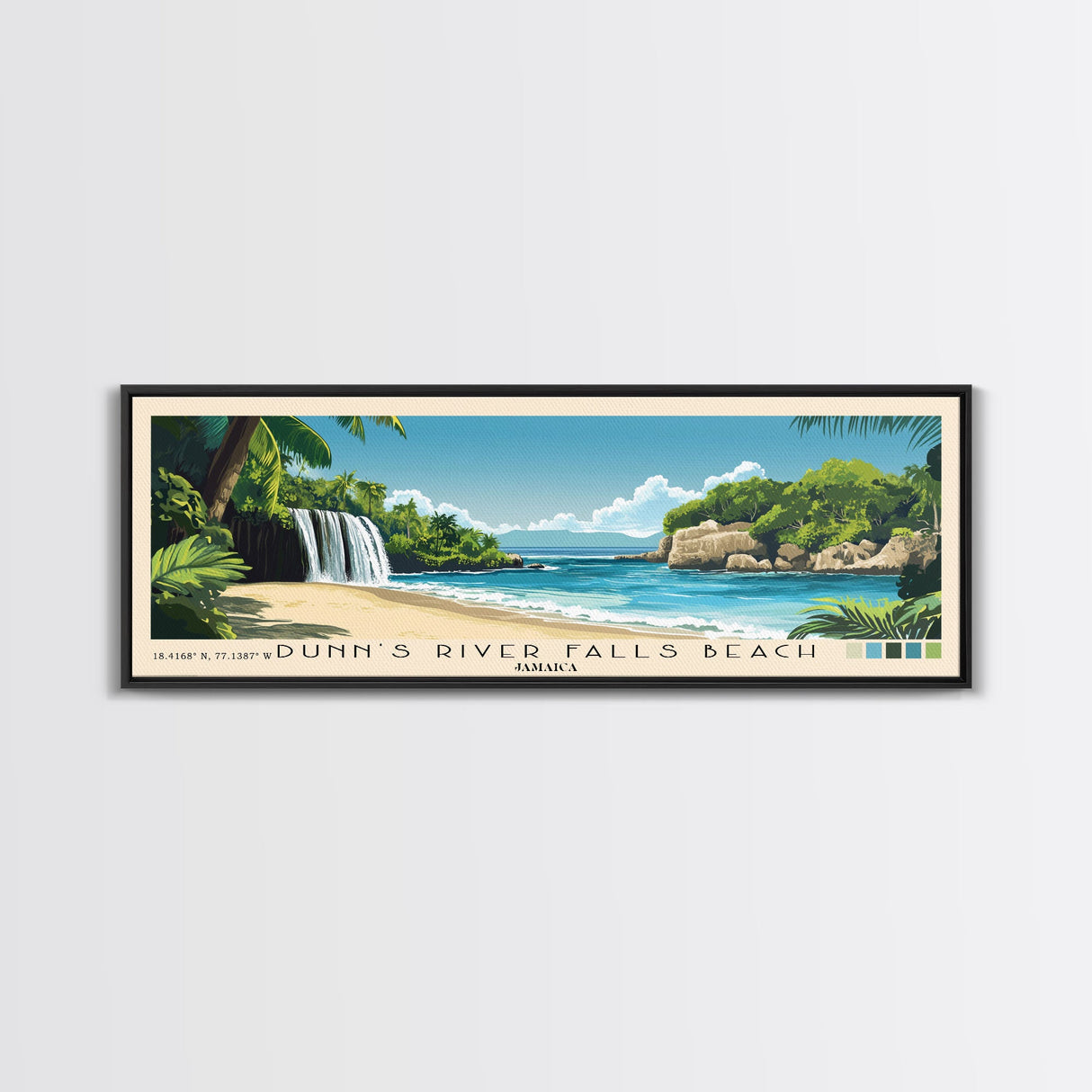 Dunn’s River Falls Beach, Jamaica Panoramic Beach Print, Vacation Gift, Jamaica Wall Art, Beach Painting, Beach Decor, Beach Painting