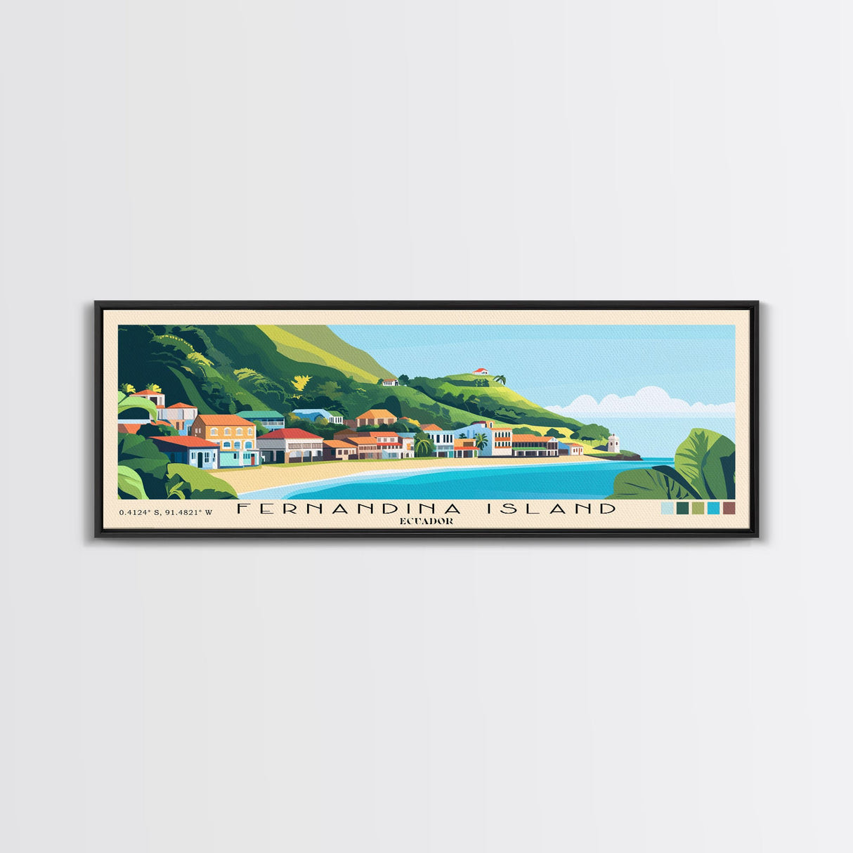 Fernandina Island, Ecuador Panoramic Beach Print, Vacation Gift, Ecuador Wall Art, Framed Canvas Print, Framed Beach Painting