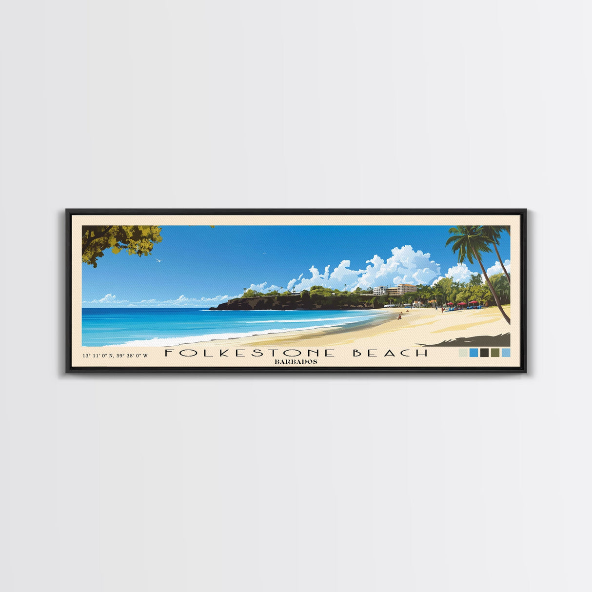 Folkestone Beach, Barbados Panoramic Print, Vacation Gift, Barbados Wall Art, Beach Painting, Beach Decor, Beach Or Lakehouse Art