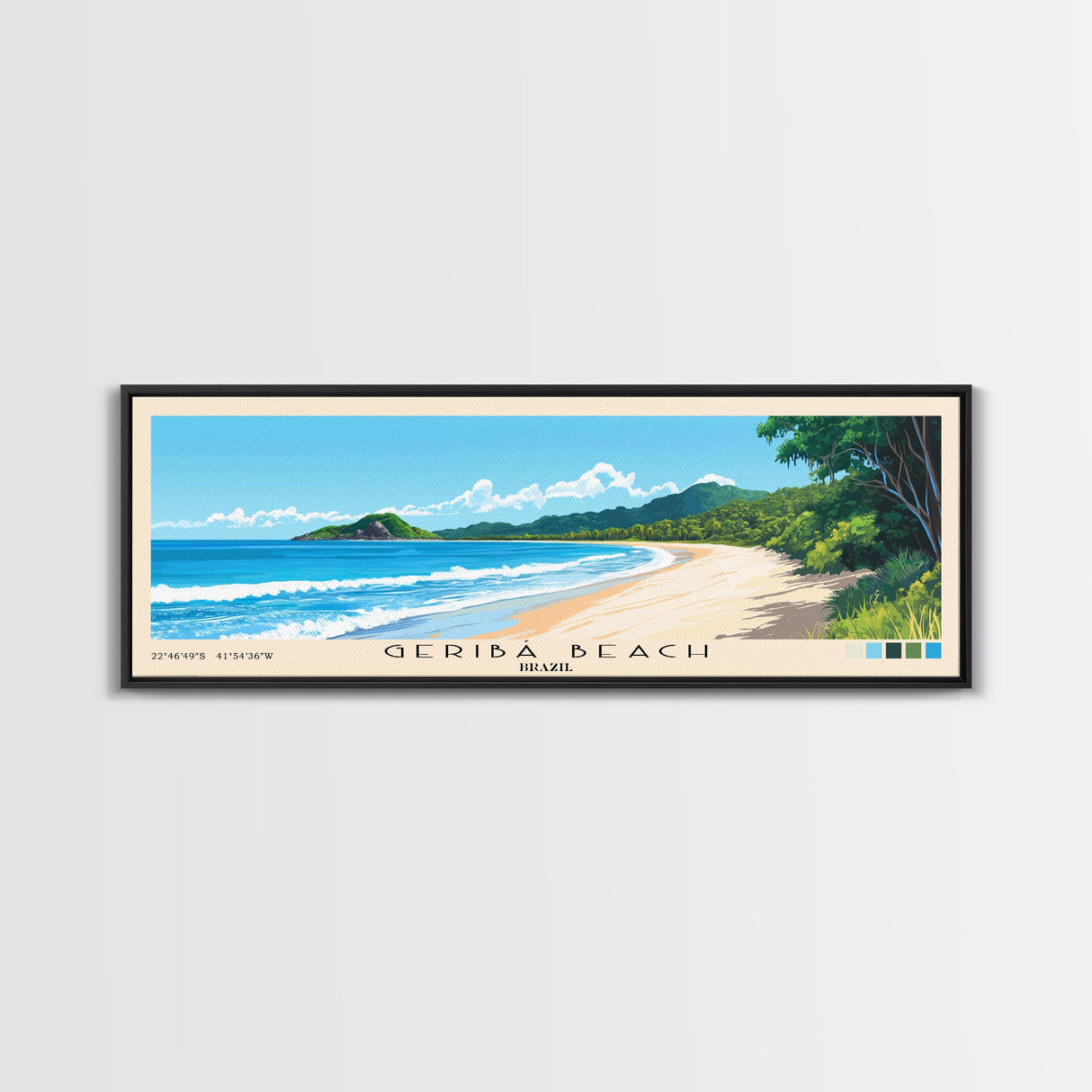 Geribá Beach, Brazil Panoramic Beach Print, Vacation Gift, Brazil Wall Art, Framed Canvas Print, Framed Beach Painting