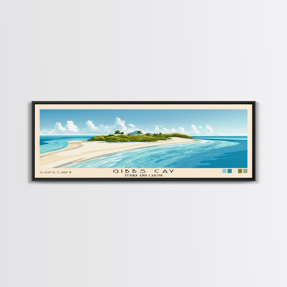 Gibbs Cay, Turks and Caicos Panoramic Print, Vacation Gift, Turks and Caicos Wall Art, Beach Painting, Beach Decor, Large Wall Art, Wood Frame Art