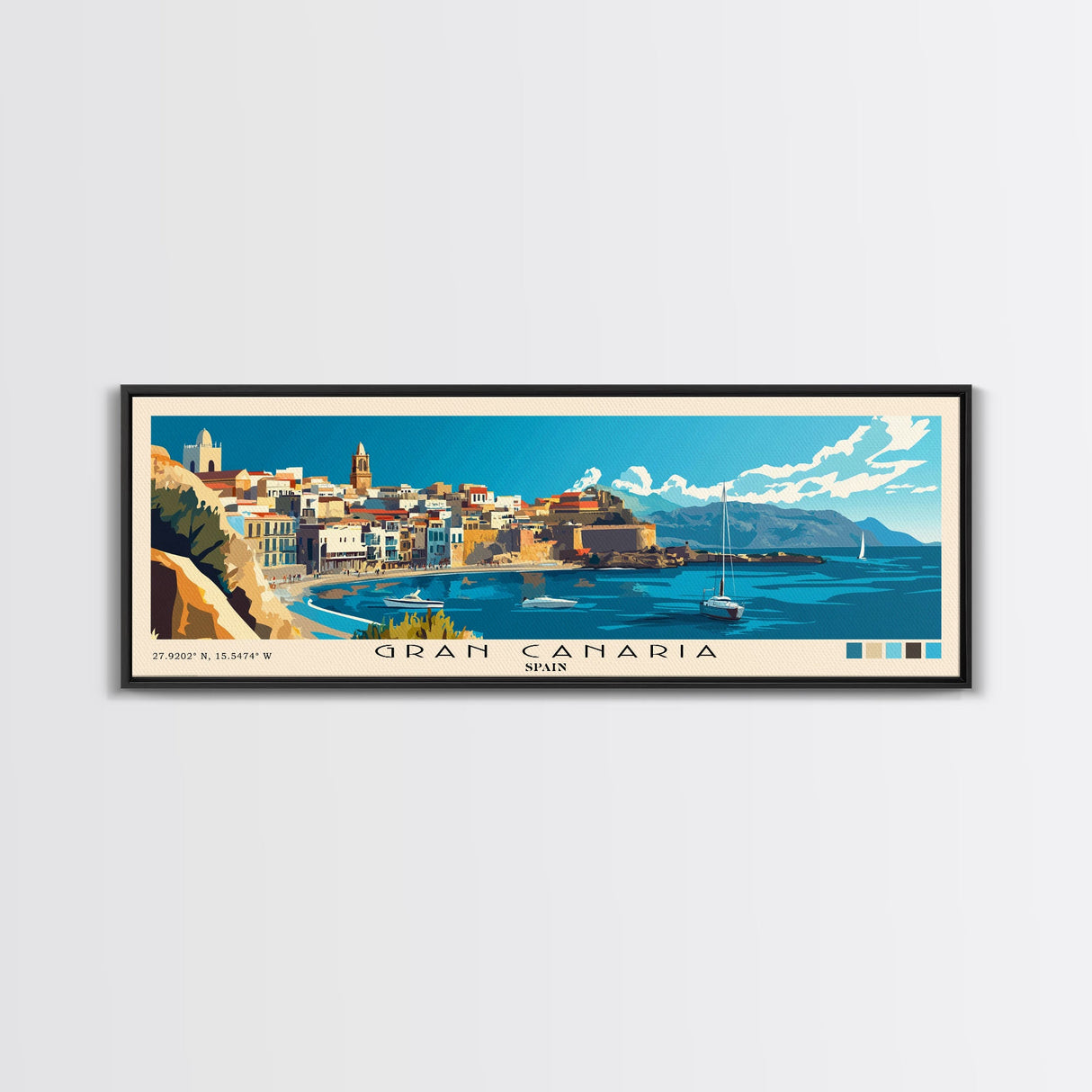 Gran Canaria, Spain Panoramic Print, Vacation Gift, Spain Wall Art, Beach Painting, Beach Decor, Beach Or Lakehouse Art