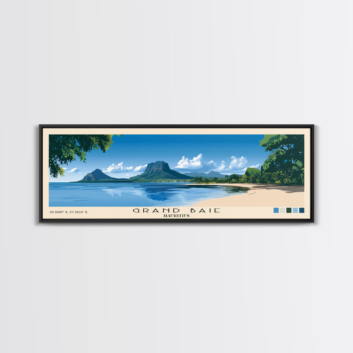 Grand Baie, Mauritius Panoramic Beach Print, Vacation Gift, Mauritius Wall Art, Framed Canvas Print, Framed Beach Painting