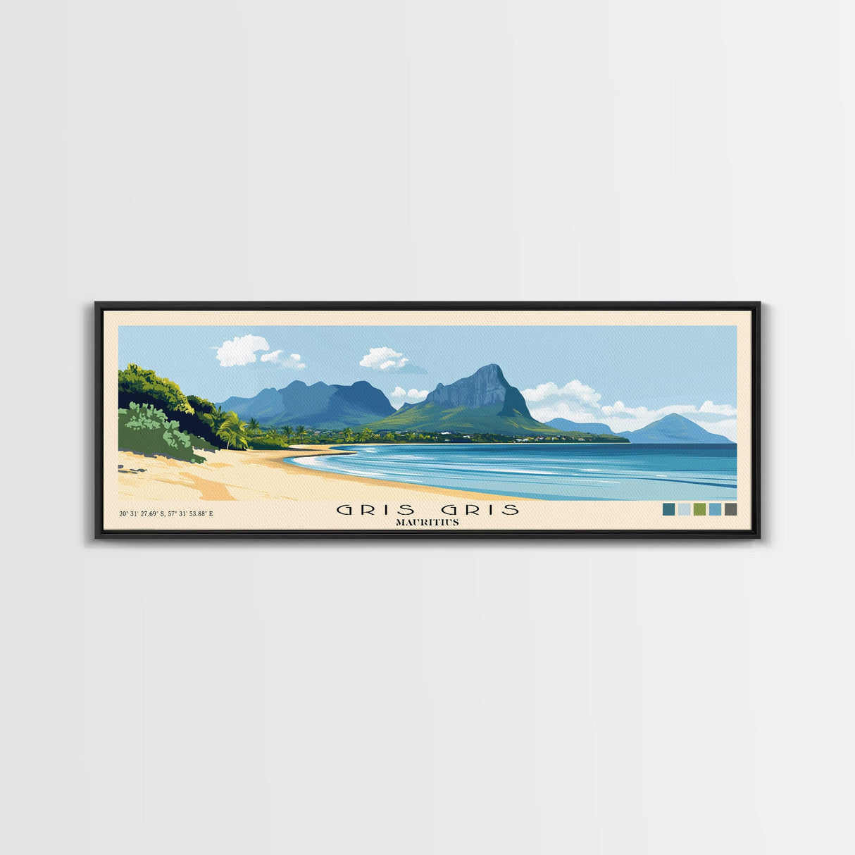 Gris Gris, Mauritius Panoramic Print, Vacation Gift, Mauritius Wall Art, Beach Painting, Beach Decor, Beach Or Lakehouse Art