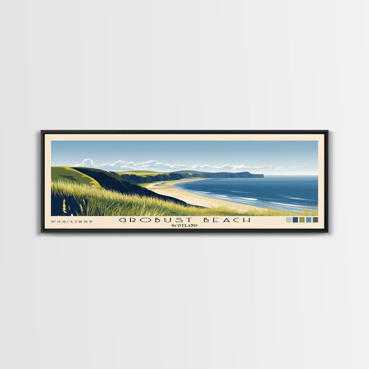 Grobust beach, Scotland Panoramic Beach Print, Vacation Gift, Scotland Wall Art, Beach Painting, Beach Decor, Beach Painting