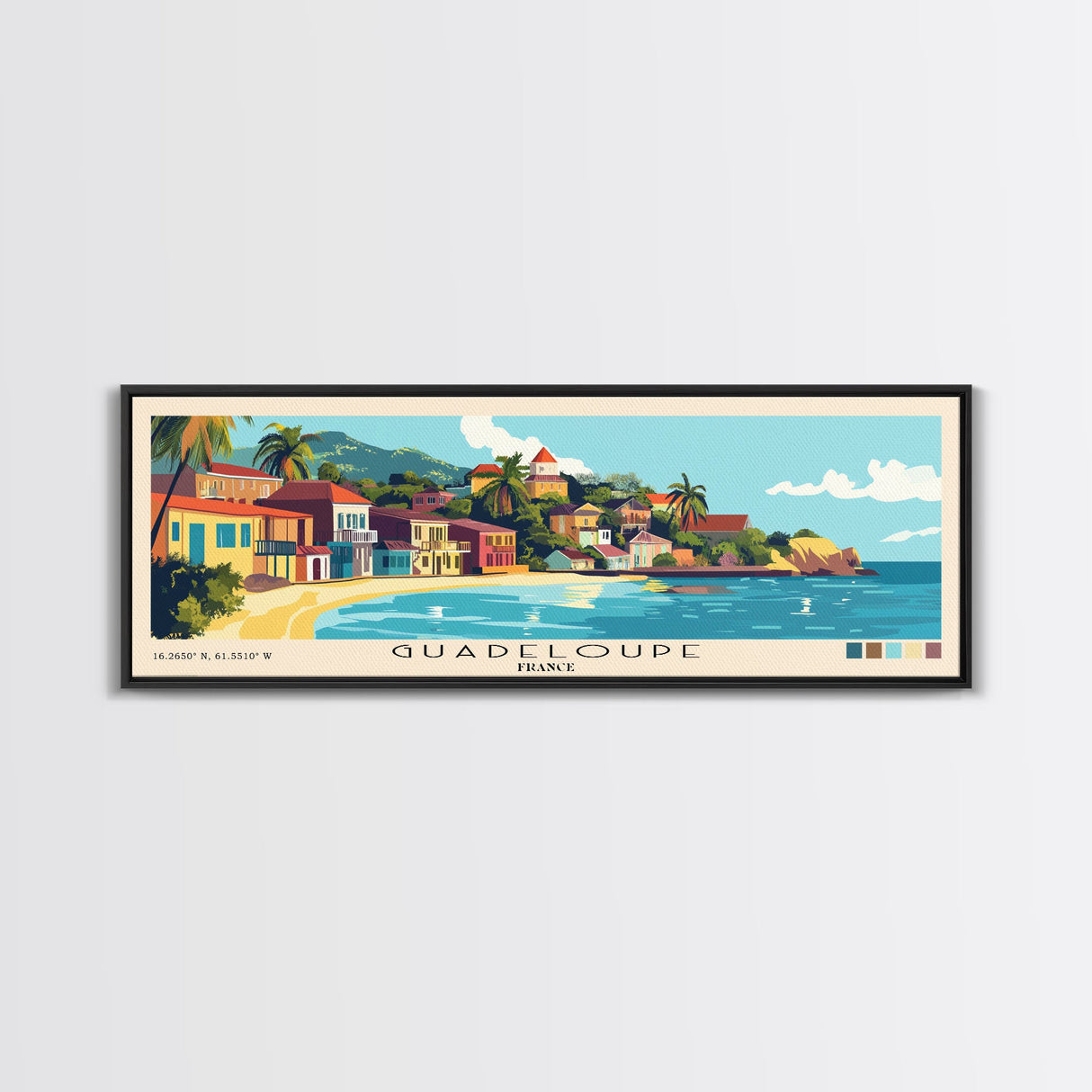 Guadeloupe, France Panoramic Beach Print, Vacation Gift, France Wall Art, Framed Canvas Print, Framed Beach Painting