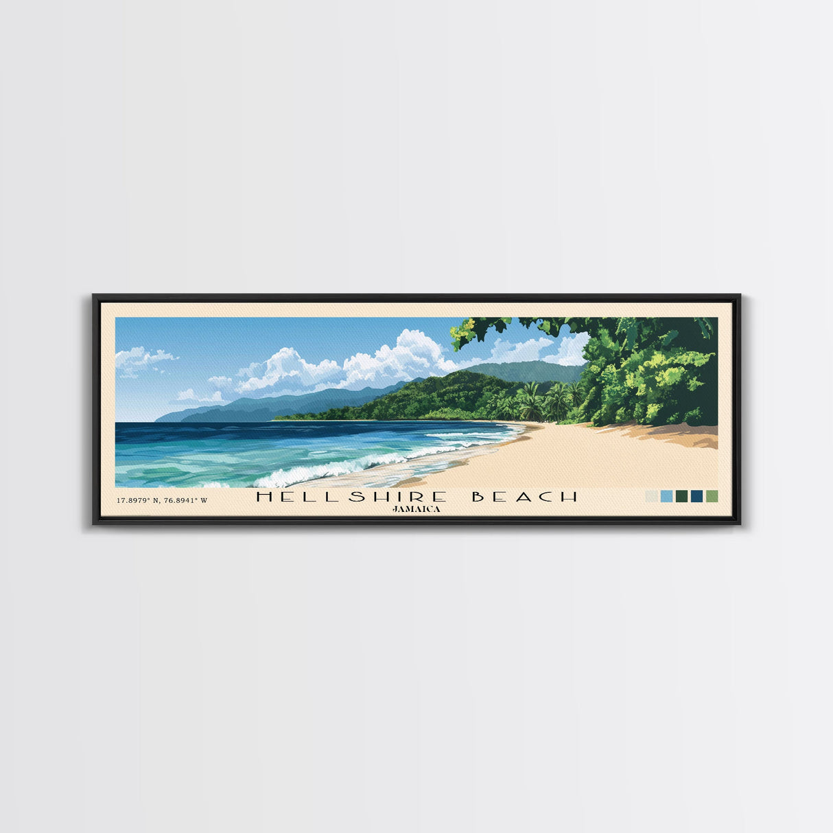 Hellshire Beach, Jamaica Panoramic Beach Print, Vacation Gift, Jamaica Wall Art, Framed Canvas Print, Framed Beach Painting